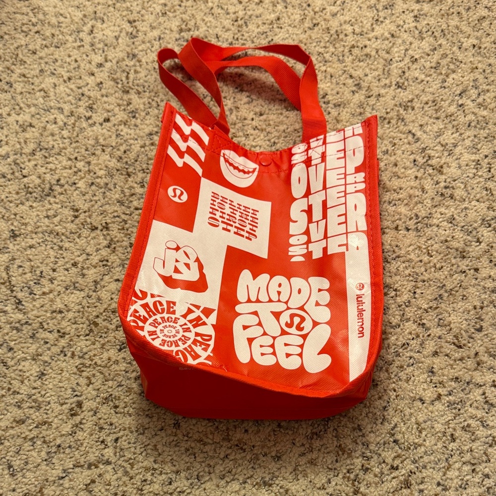 lululemon athletica Reusable Red Tote with White Graphic Print